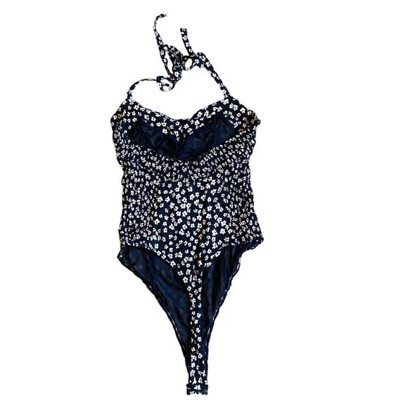 Free People Intimately Black White Micro Floral One Piece Swimsuit Bodysuit Medi - Picture 5 of 5